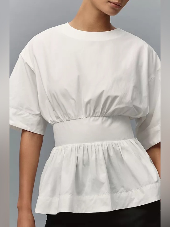 Anthropologie Tops - Anthropologie Short Sleeve Waisted 100% Cotton Top